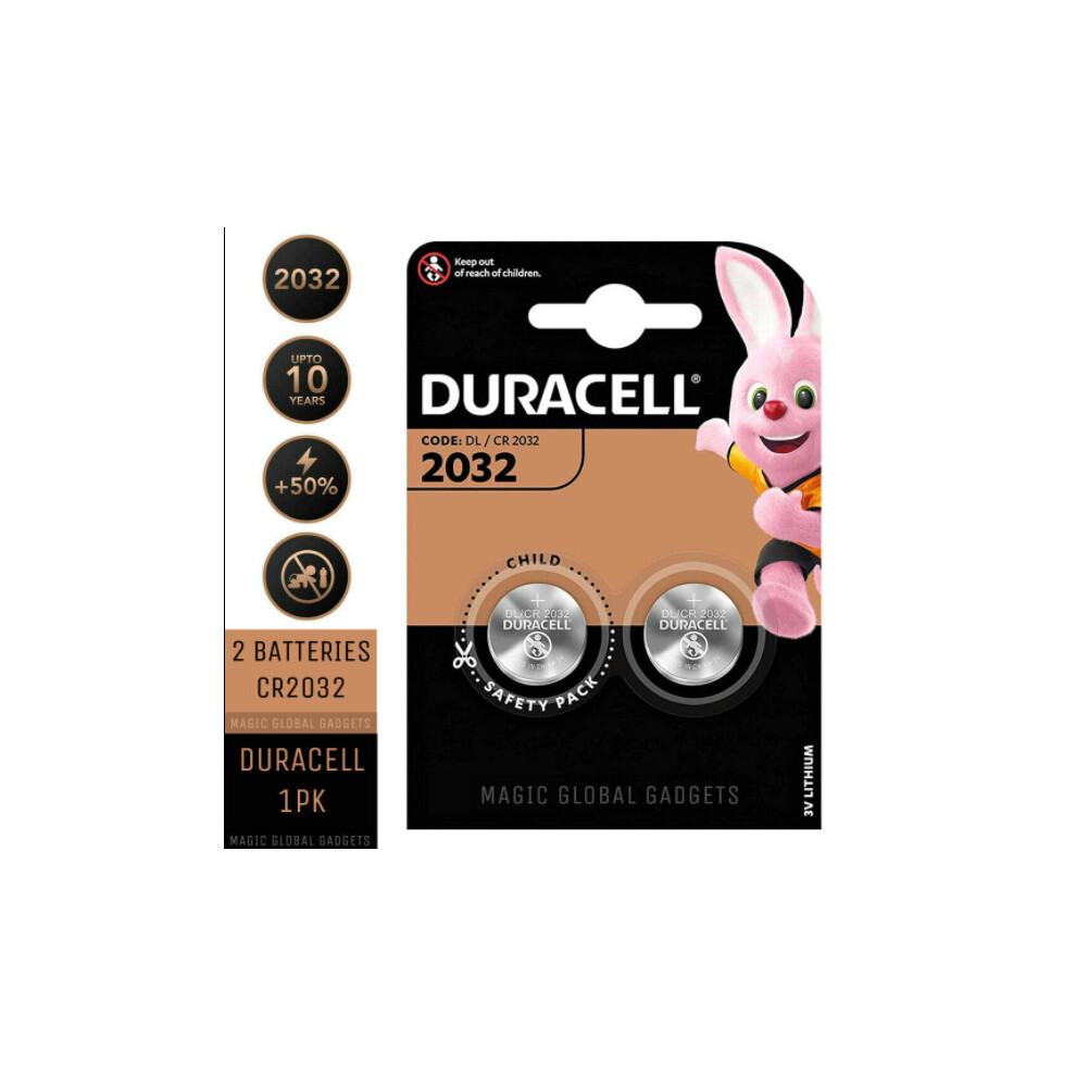 Duracell CR2032 3v LITHIUM Coin Cell Batteries (Pack of 2) DL2032 BR2032