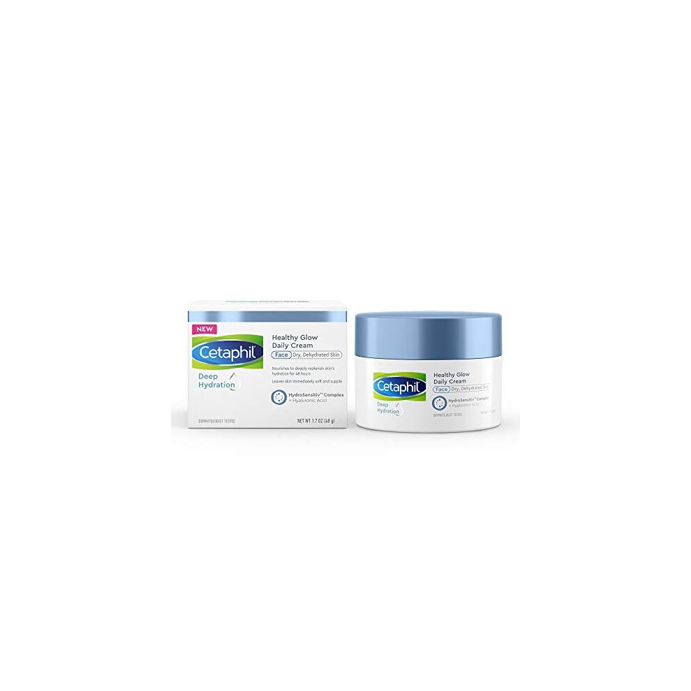 CETAPHIL Deep Hydration Healthy Glow Daily Face Cream | 1.7 oz | 48 Hour Dry Skin Face Moisturizer for Sensitive Skin | With Hyaluronic Acid, Vitamin