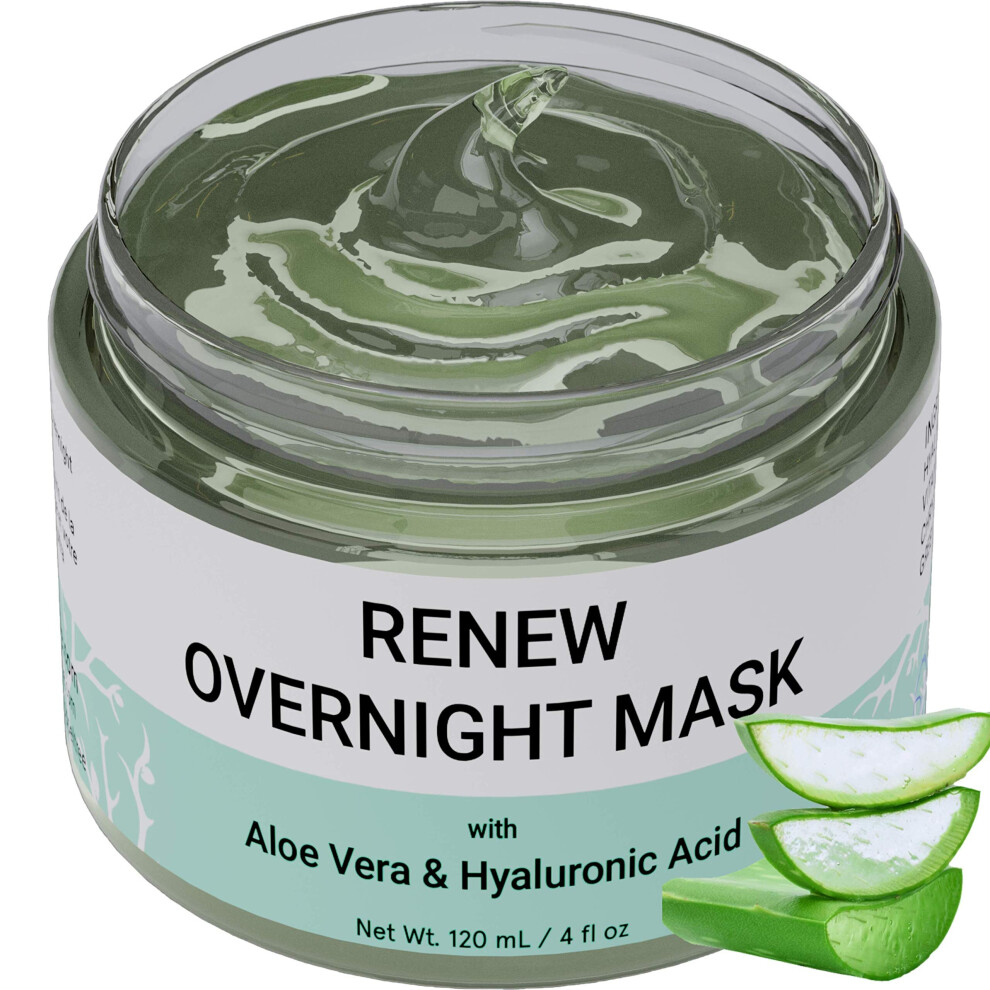 Renew Overnight Sleeping Facial Mask by Doppeltree with Aloe Vera & Hyaluronic Acid - Hydrating Face Mask for Night Time Skin Repair - Formulated in S