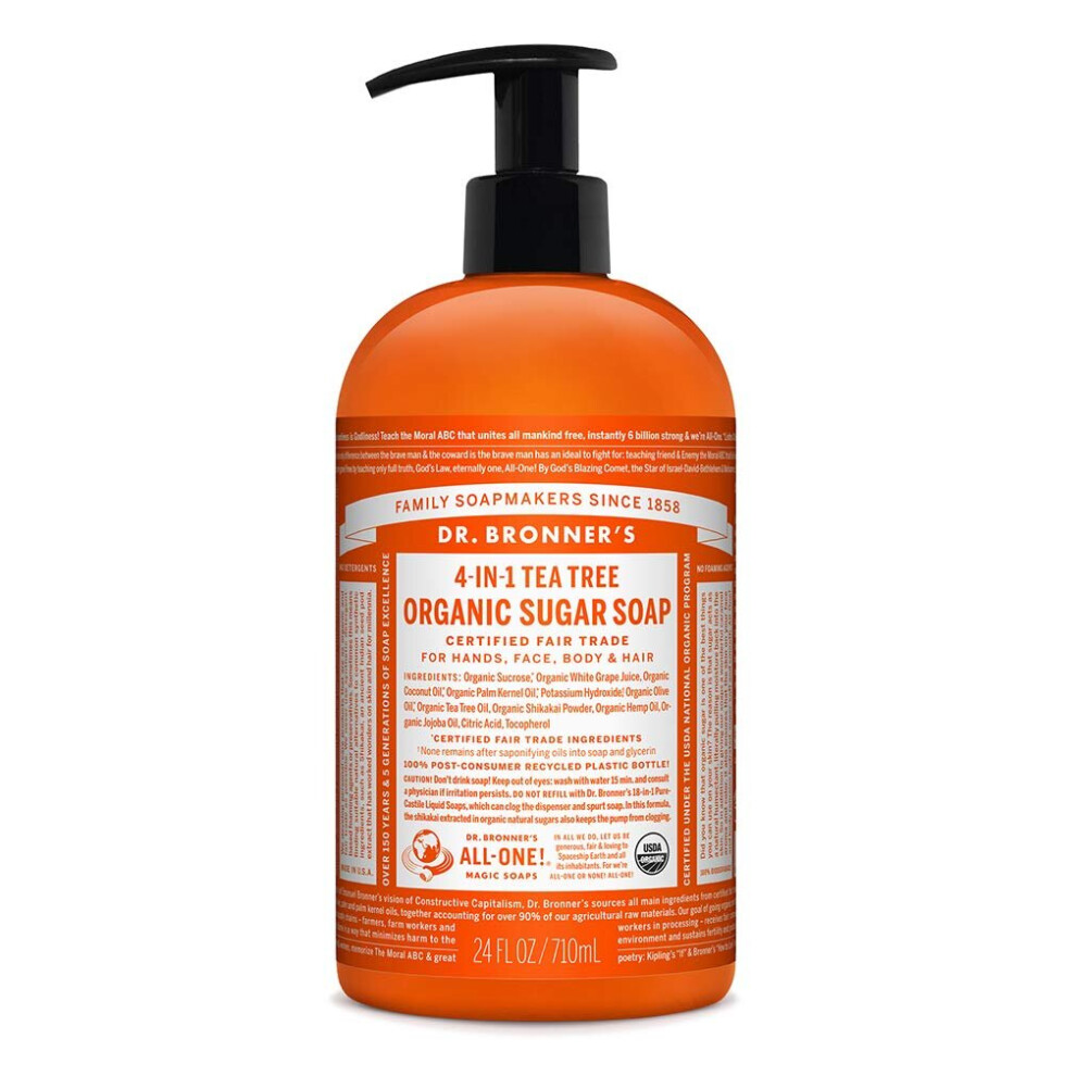 Dr. Bronner's - Organic Sugar Soap (Tea Tree, 24 Ounce) - Made with Organic Oils, Sugar and Shikakai Powder, 4-in-1 Usesâ¦