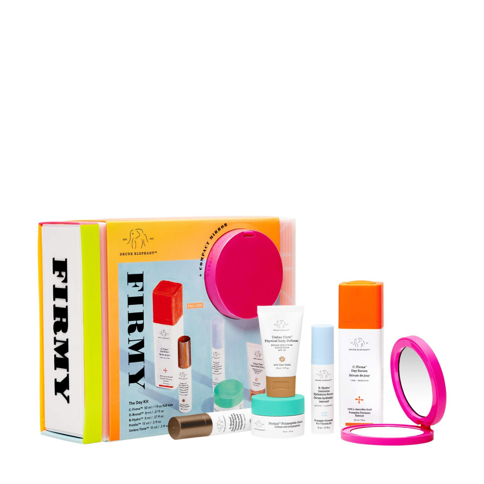 Drunk Elephant Firmy: The Day Kit. Complete Morning Skincare Routine (Day Serum, Intensive Hydration Serum, Anti-Pollution Drops, SPF 30 Tinted Sunscr
