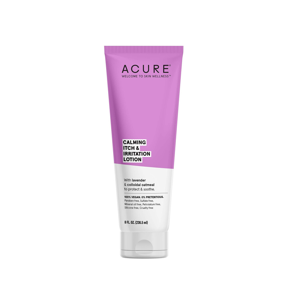 Acure Lavender Calming Itch & Irritation Lotion | 100% Vegan | Colloidal Oatmeal, Cocoa & Shea Butter - Protects, Soothes & Hydrates | 8 Fl Oz
