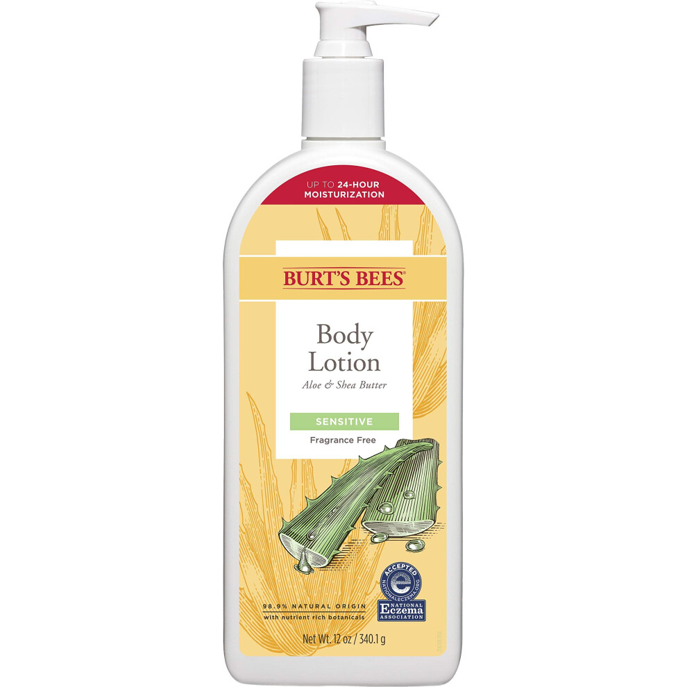 Burts Bees Body Lotion for Sensitive Skin with Aloe & Shea Butter, 12 Oz (Package May Vary)