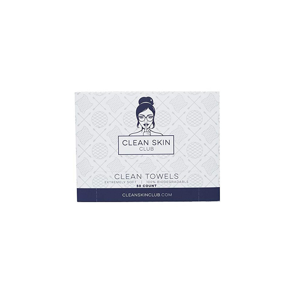 Clean Skin Club - Clean Towels XL | World's 1ST Biodegradable Face Towel | Disposable Makeup Removing Wipes | 100% Organic Viscose | 50 CT | Super Sof