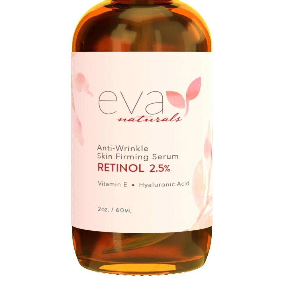 Retinol Serum 2.5% by Eva Naturals (60ML, Double-Sized Bottle) - Best Anti-Aging Serum, Minimizes Wrinkles, Helps Prevent Sun Damage, and Fades Dark S