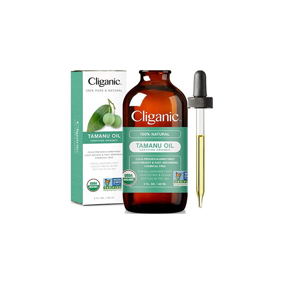 Cliganic USDA Organic Tamanu Oil, 100% Pure - For Face, Hair & Skin | Natural Cold Pressed Unrefined Hexane-Free