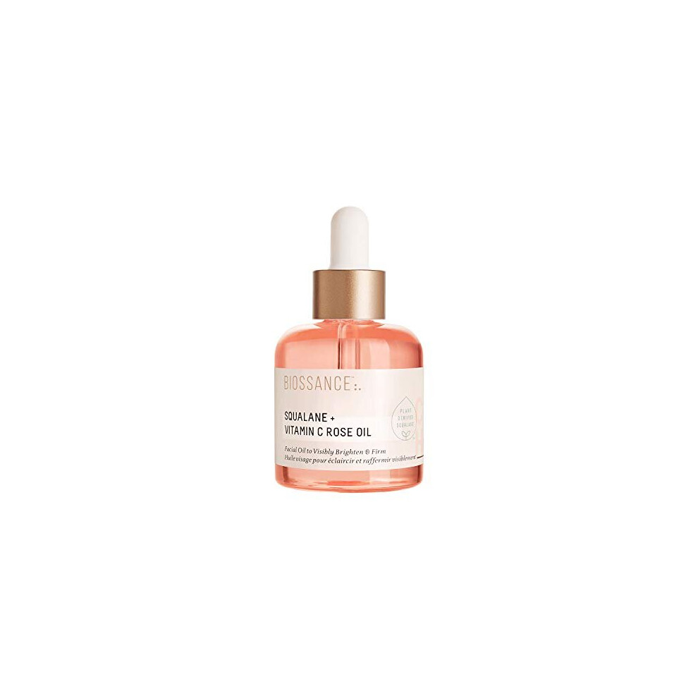 Biossance Squalane + Vitamin C Rose Oil - Lightweight Brightening + Firming Facial Oil - No Parabens or Synthetic Fragrance - Vegan + Fragrance-Free (