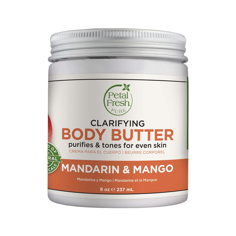 Petal Fresh Pure Clarifying Mandarin & Mango Body Butter, Organic Coconut Oil, Argan Oil, Shea Butter, Purifying and Toning, For All Skin Tupes, Natur