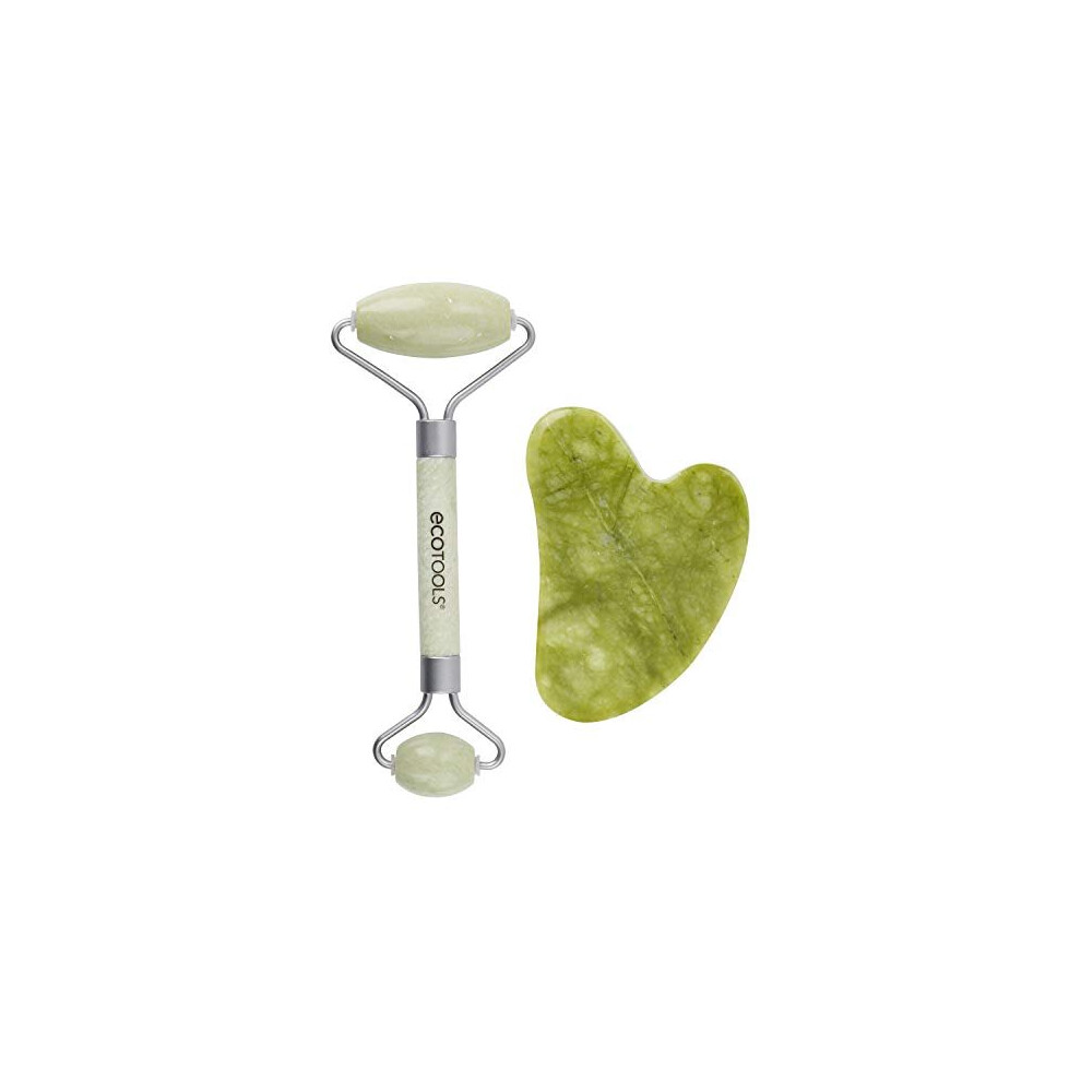 EcoTools Jade Roller and Gua sha Facial Set, Face Roller and Massage Tool, 100% Jade Skincare Essential