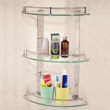 (3 Tier, 20*20cm) Corner Shower Caddy Glass Storage Wall Shelf Rack Bathroom Organizer