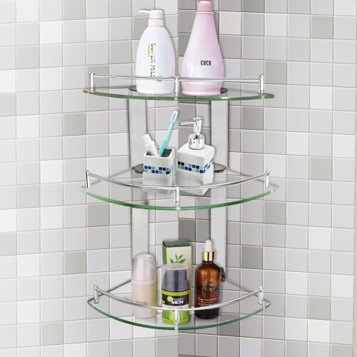 Living And Home (3 Tier, 20*20cm) Corner Shower Caddy Glass Storage Wall Shelf Rack Bathroom Organizer 1