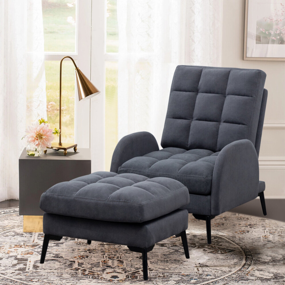 (Grey) Modern Recliner Armchair Lounge Chair w/ Footstool