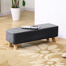 Footstool Ottoman Linen Fabric Pouffe Chair Wooden Legs Stool