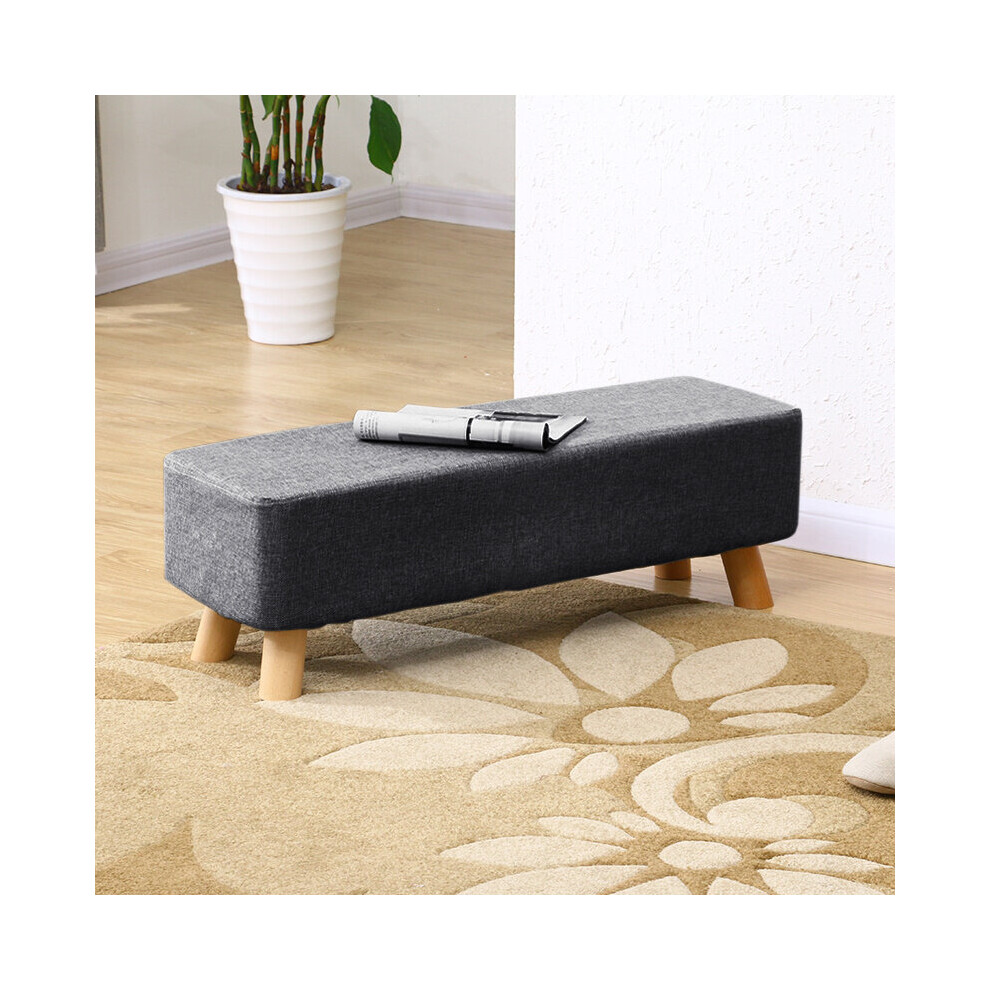 Living And Home Footstool Ottoman Linen Fabric Pouffe Chair Wooden Legs Stool Grey