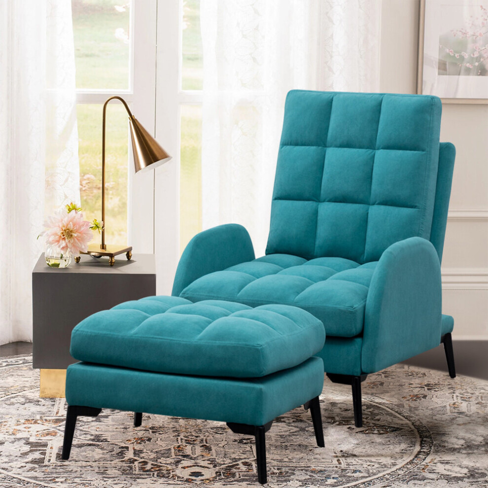 (Cyan) Modern Recliner Armchair Lounge Chair w/ Footstool