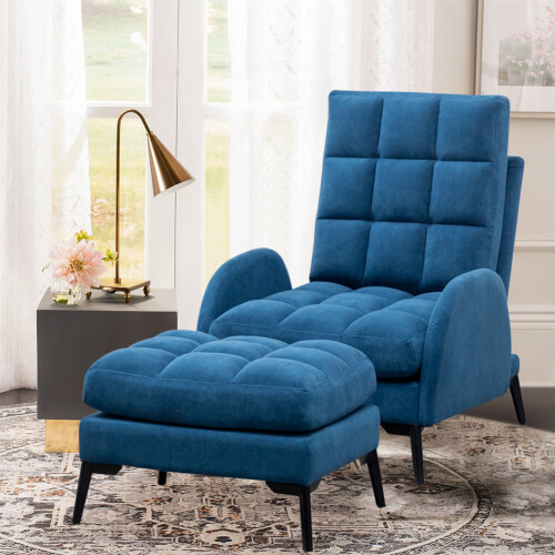 Blue armchair on sale and footstool