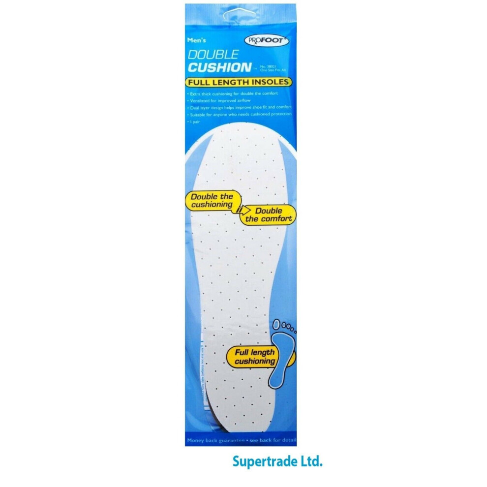 2 X Profoot Comfort Double Extra Thick Insoles Full Length Men Cushion