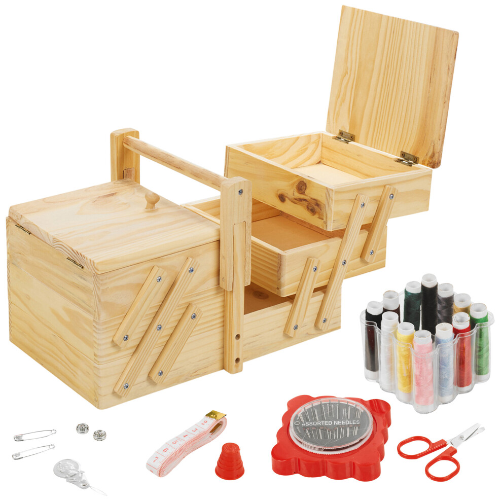 Urbn Living 39Pc Sewing Kit Wooden Sewing Box Set Shabby Chic Design Home Needle Thread Tape