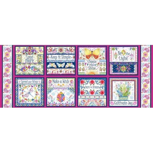 Gypsy Dreams Butterfly Sayings 8 Panel 100% Cotton Print Fabric