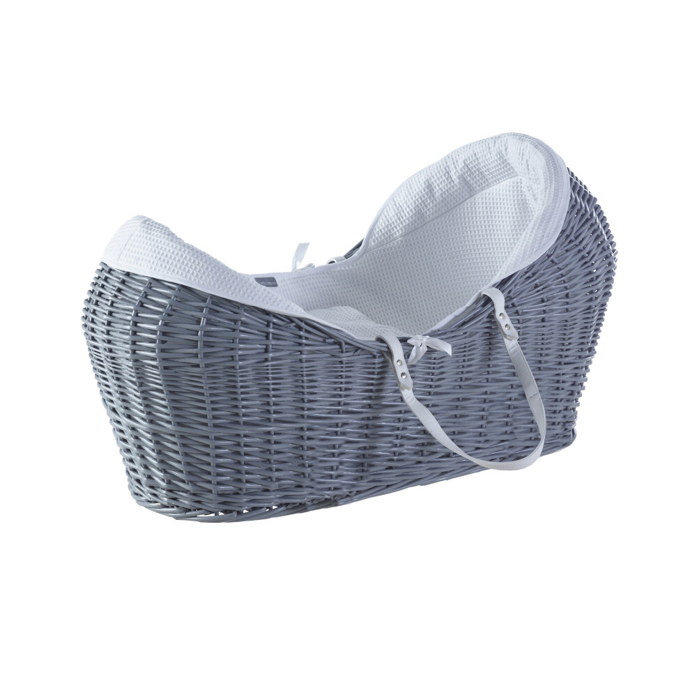 White Waffle Grey Wicker Pod Moses Basket with Mattress