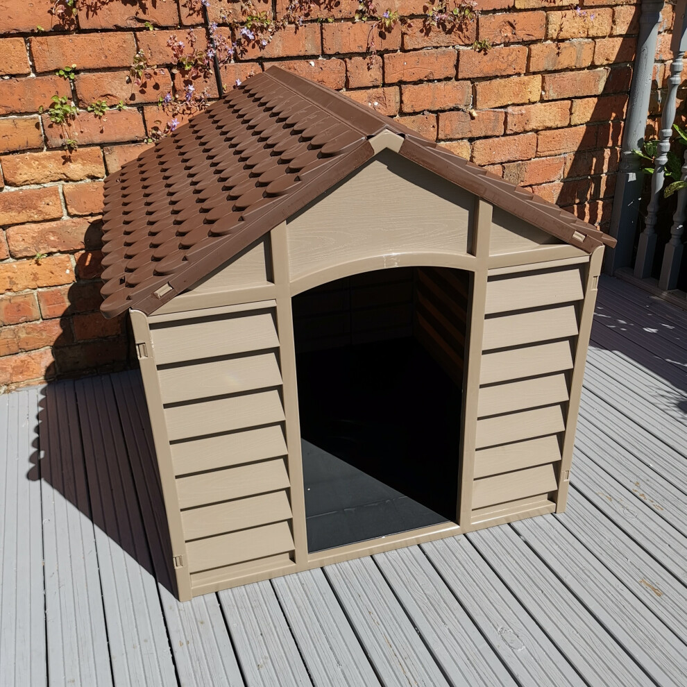 Samuel Alexander Large Brown Plastic Dog Kennel House - 86Cm X 84Cm X 82Cm, Waterproof, Uv-Stabilized, Indoor/Outdoor, Tool-Free Clip Assembly