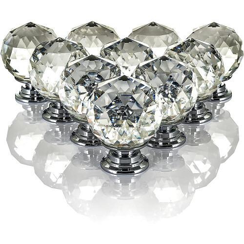 LIVIVO Crystal Diamond Cupboard 10Pc Drawer Door Knobs Wardrobe Furniture Pull Handle Drawer Cupboards