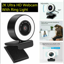 2K HD Autofocus USB 2.0 Webcam With LED Ring Light 360 Adjustable For PC/Laptop