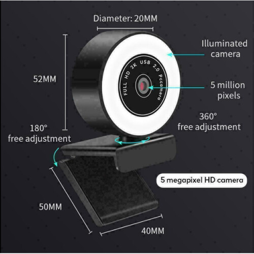 2K HD Autofocus USB 2.0 Webcam With LED Ring Light 360 Adjustable For PC/Laptop 1