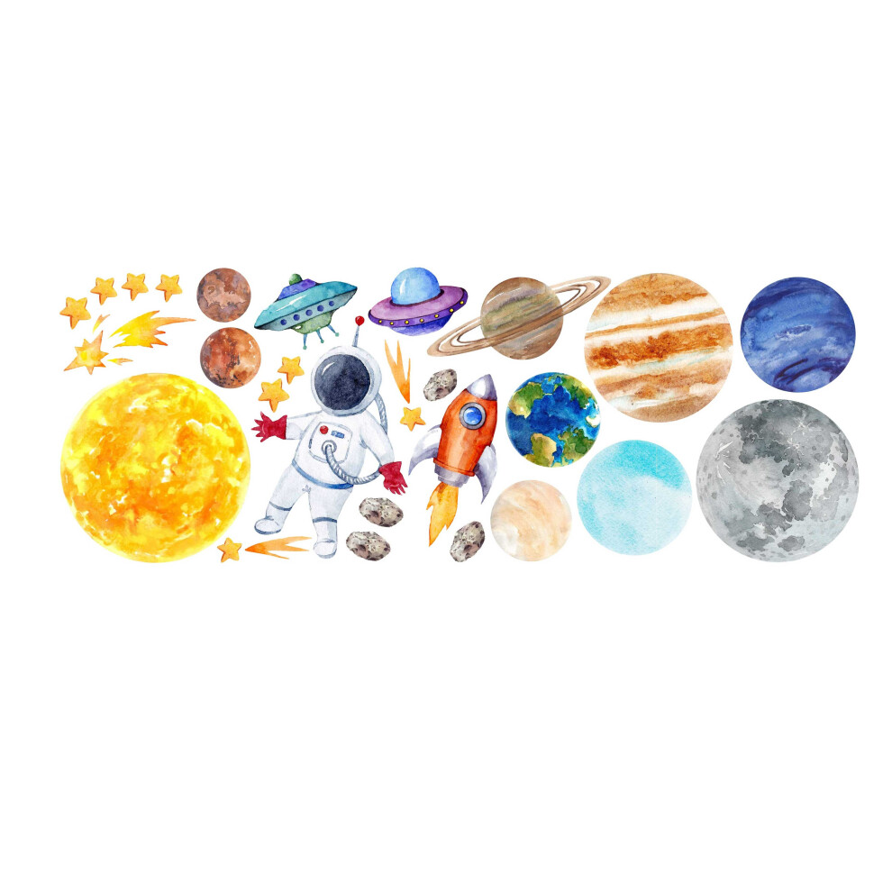 Cartoon Astronaut Rocket Ufo Meteorite Space Planet Theme Wall Sticker Ancoree