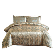 (Gold, Double-200x200cm) Satin Jacquard Gorgeous Duvet Cover Sets, Damask Solid Color Bedding Sets,Decorative Bed Set,3 Pieces,1 Duvet Cover +2 Pillowcases