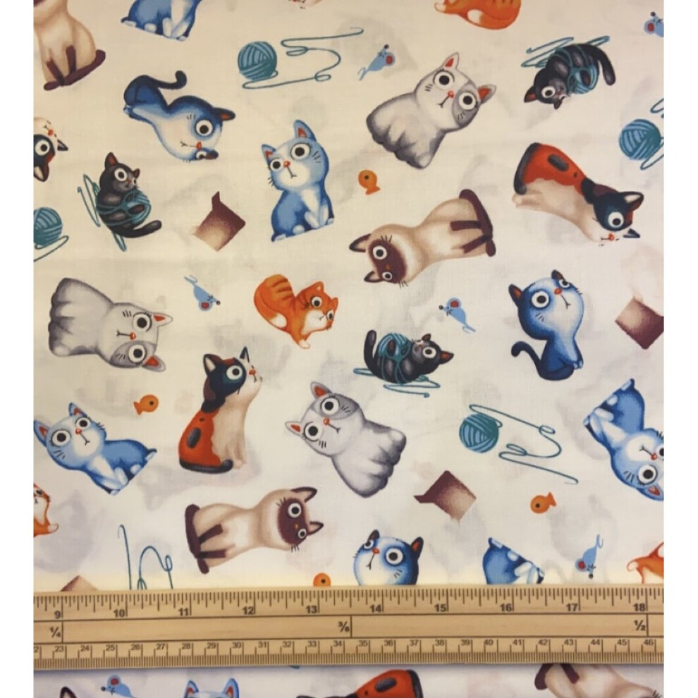 Fat Quarter Feline Friends Cats Allover On Cream 100% Cotton Quilting Fabric