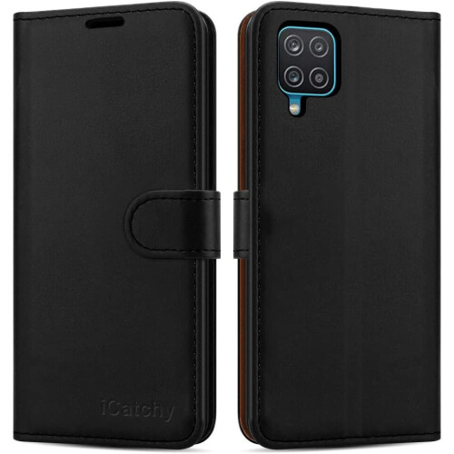 (Black) For Samsung Galaxy A12 Leather Case