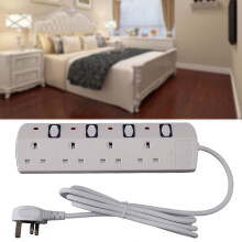 4 WAY Switched Mains Extension Lead Plug Socket Individual Switch 2M