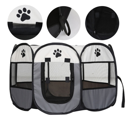(Gray) Large Soft Foldable Pet Cage Puppy Playpen