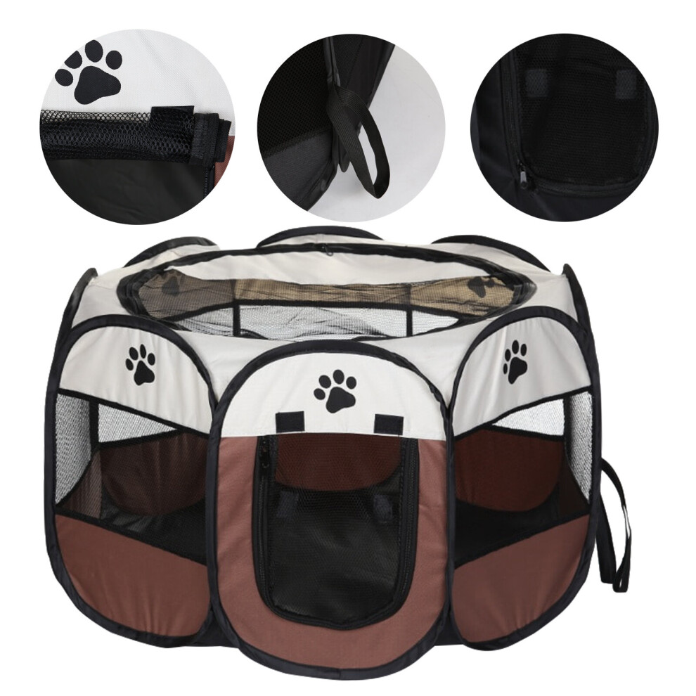 (Brown) Large Soft Foldable Pet Cage Puppy Playpen