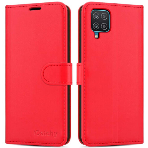 (Red) For Samsung Galaxy A12 Leather Case