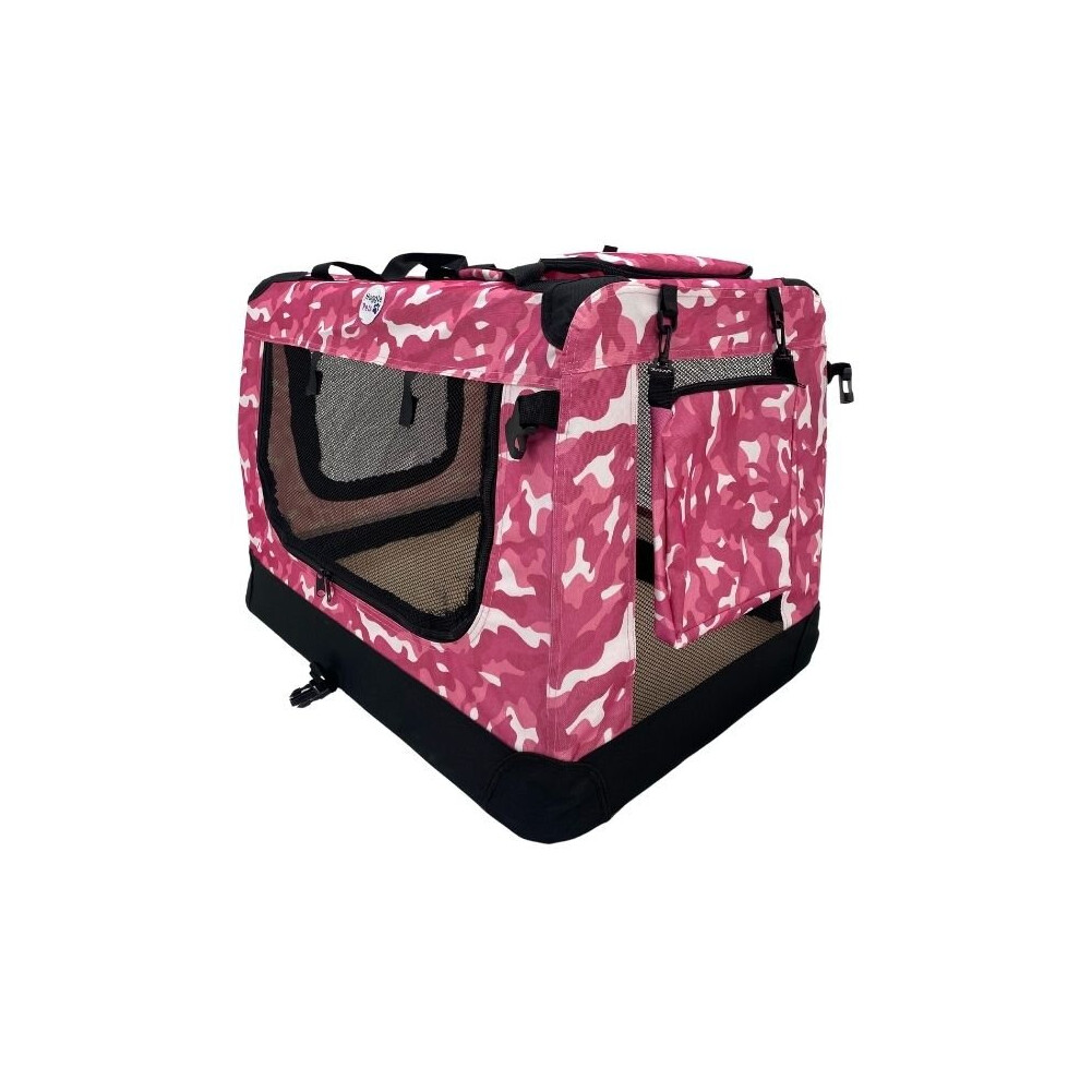Hugglepets ( Camo, Large) Fabric Dog Crate, Mat & Treat Food Bag Pink