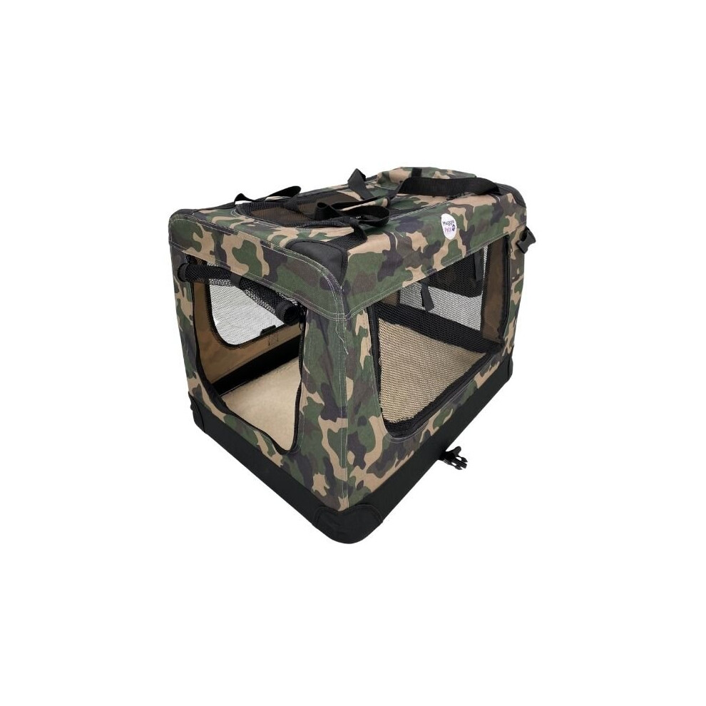 Hugglepets ( Camo, Small) Fabric Dog Crate, Mat & Treat Food Bag Green