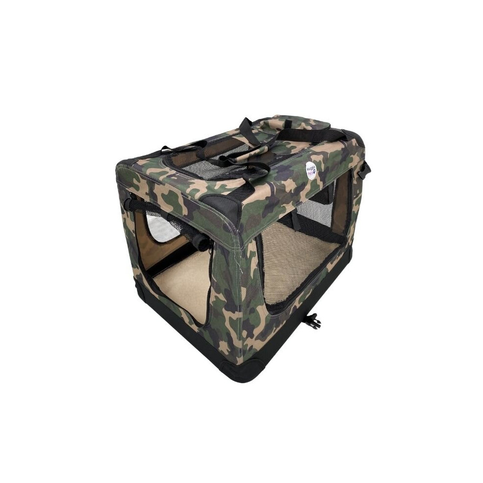 Hugglepets ( Camo, Large) Fabric Dog Crate, Mat & Treat Food Bag Green