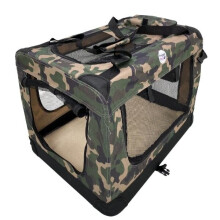 (Green Camo, Medium) HugglePets Fabric Dog Crate, Mat & Treat Food Bag
