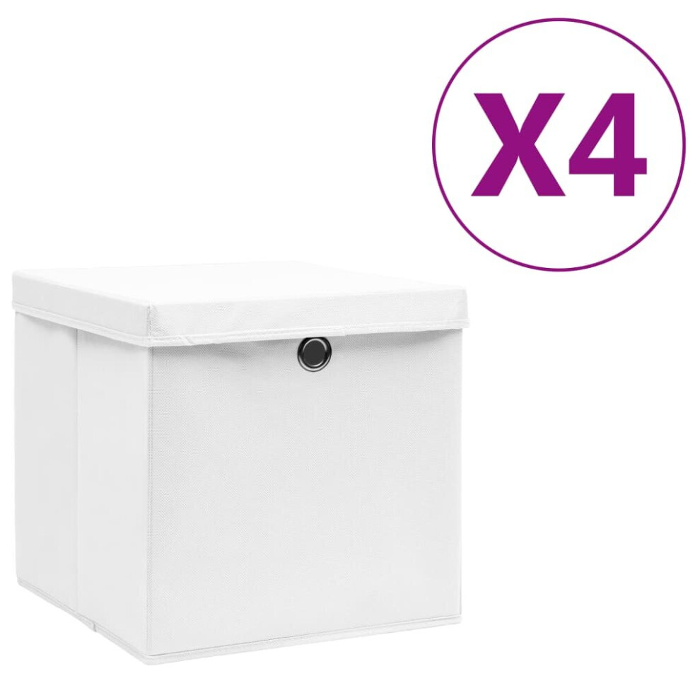 vidaXL 4x Storage Boxes with Covers White Organiser Chest Basket Container