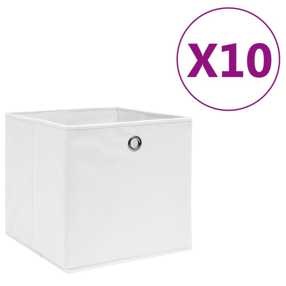 vidaXL 10x Storage Boxes Non-woven Fabric White Organiser Basket Container