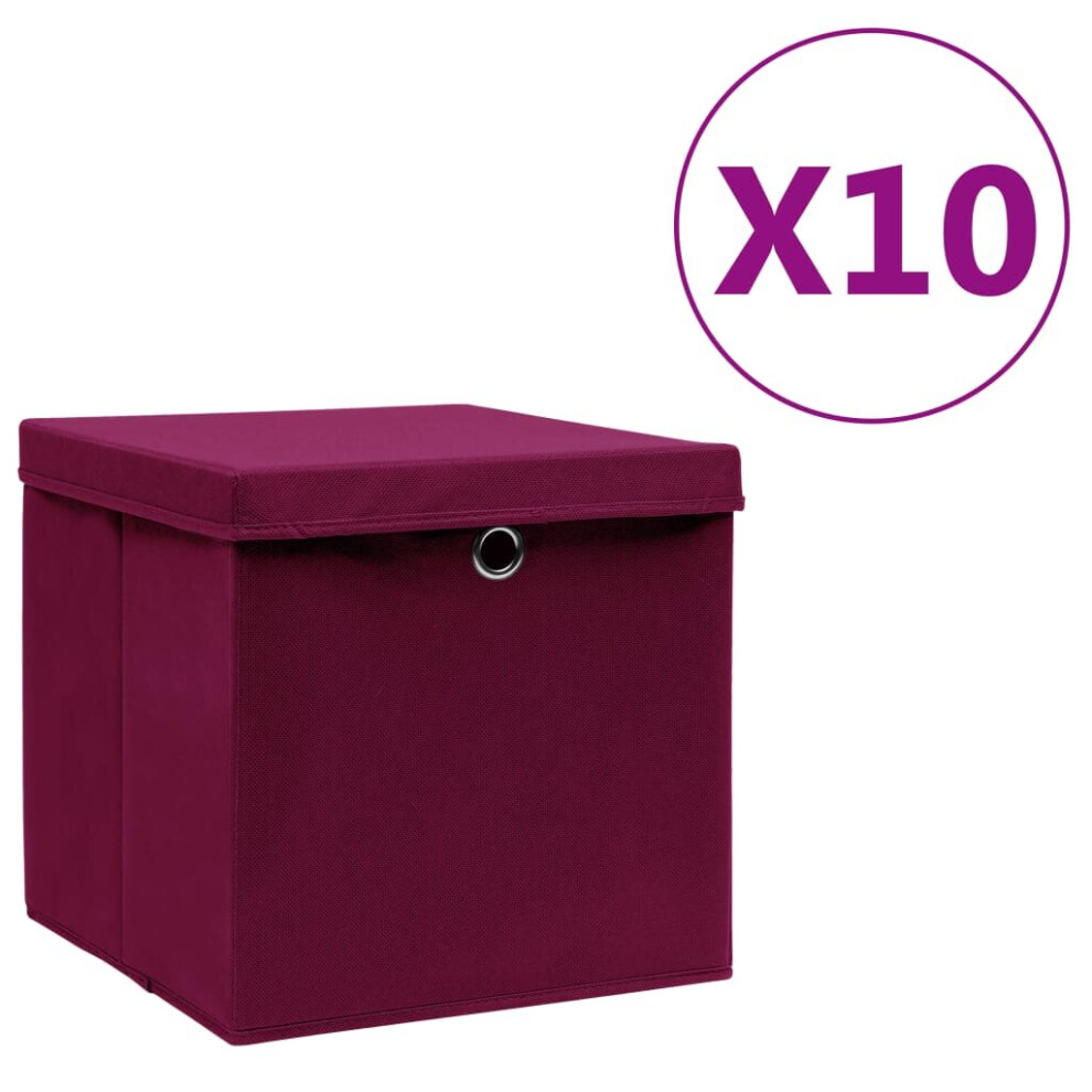 Vidaxl 10X Storage Boxes With Covers Dark Red Organiser Chest Basket Container