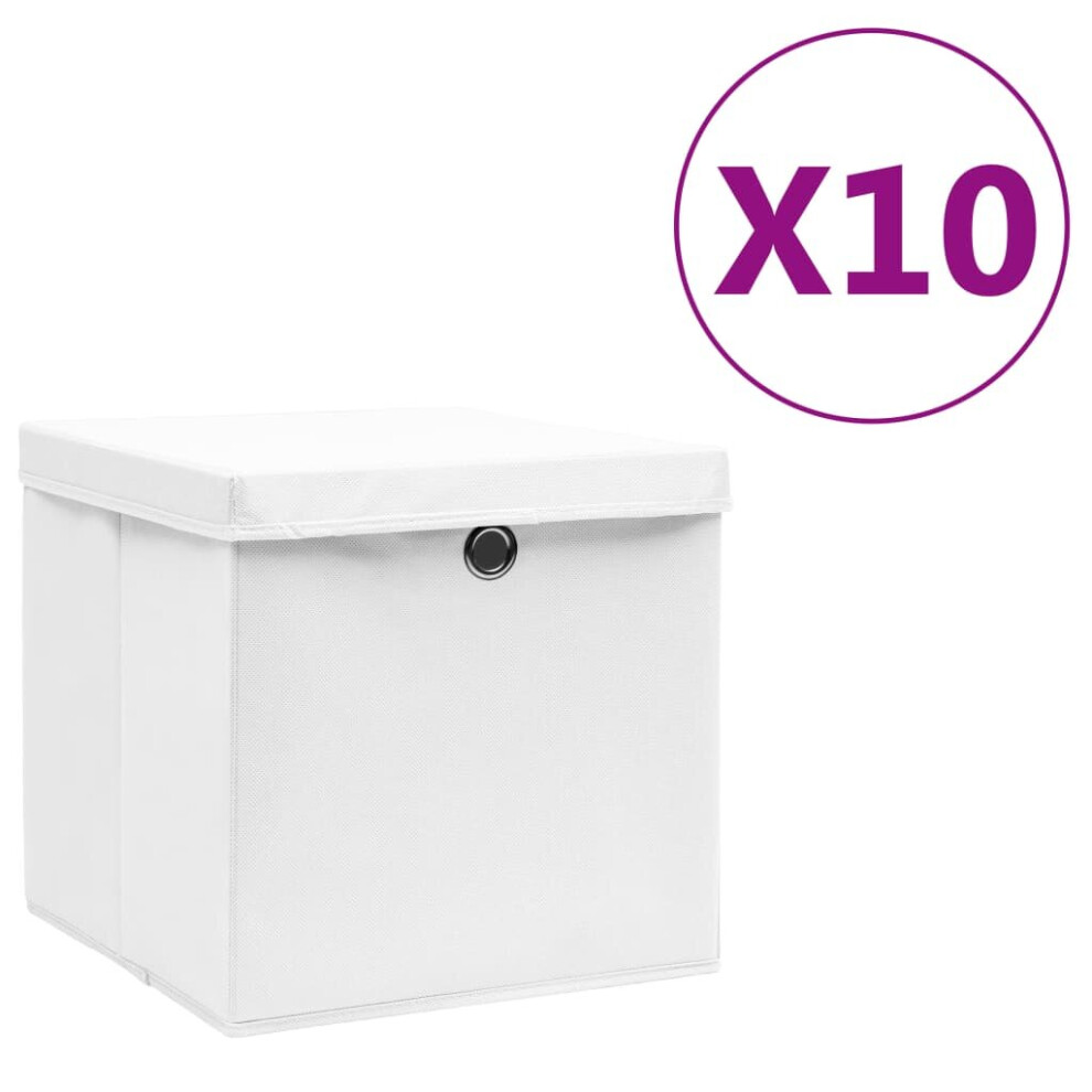 vidaXL 10x Storage Boxes with Covers White Organiser Chest Basket Container