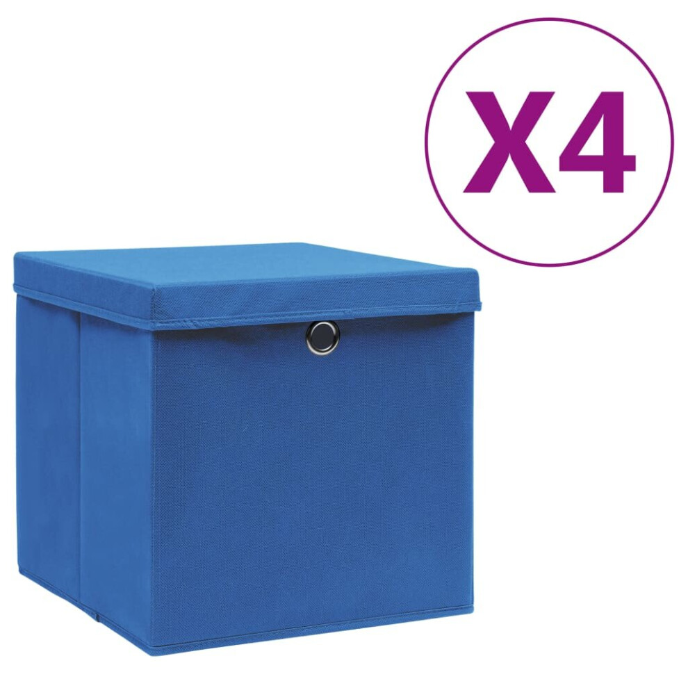 vidaXL 4x Storage Boxes with Covers Blue Organiser Chest Basket Container