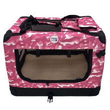 (Pink Camo, Medium) HugglePets Fabric Dog Crate, Mat & Treat Food Bag