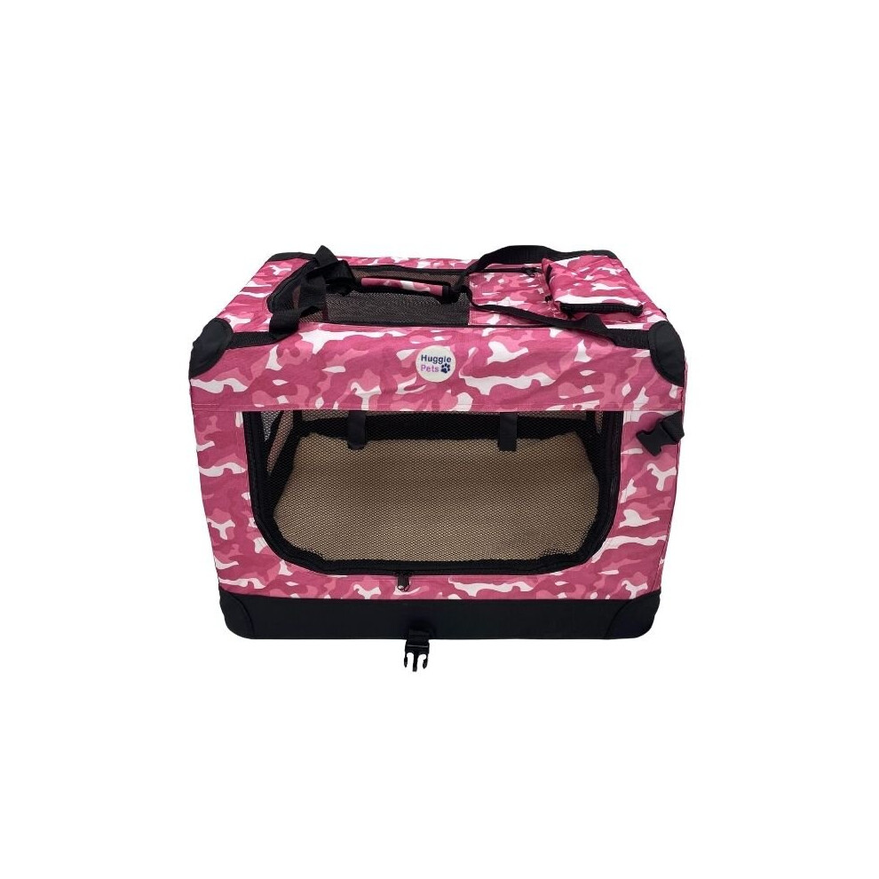 Hugglepets ( Camo, Medium) Fabric Dog Crate, Mat & Treat Food Bag Pink