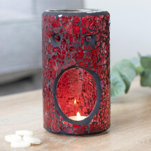 RED PILLAR CRACKLE GLASS OIL BURNER