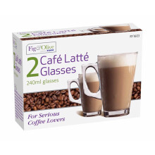 DGI RY-1603: 2x Latte Glasses 240ml - Dishwasher Safe Cappuccino/Tea Mugs