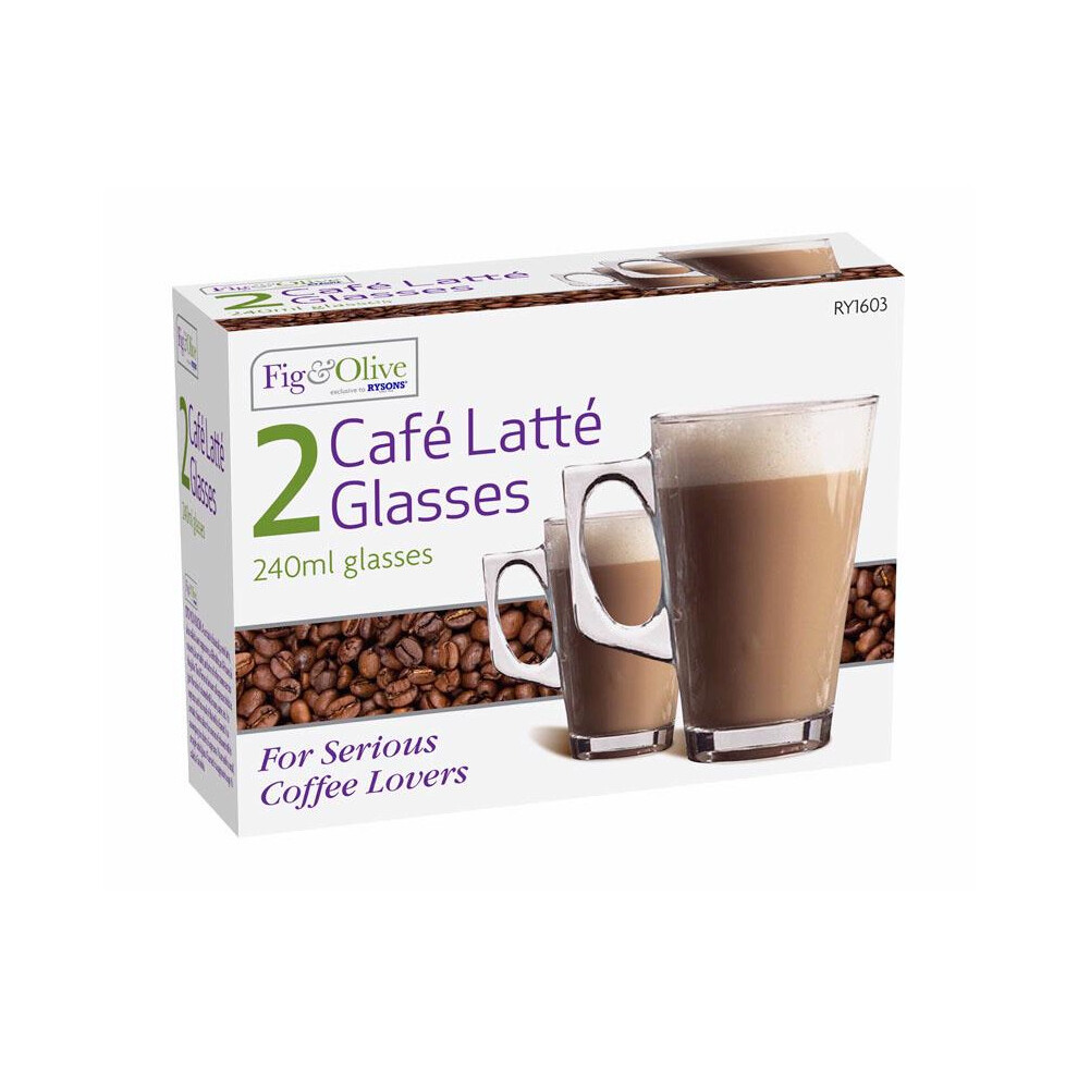 2x Latte Glasses 240ml Tea Cappuccino Glass Tassimo Costa Coffee Cups